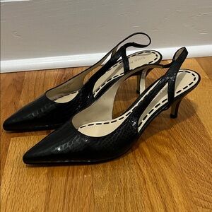 Enzo Angiolini Black Eajumble Leather Pointed Toe Pumps Size 8.5